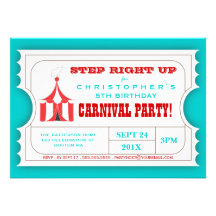 Circus Carnival Birthday Party Ticket Invitation
