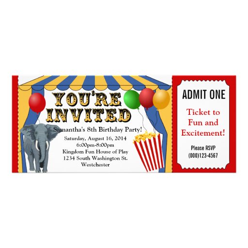 Circus Carnival Ticket Custom Invitations
