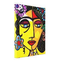Citrine Sugar Skull Mexican Lady Canvas Stretched Canvas Print
