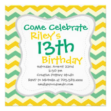 Citrus and Lime Chevron Zigzags Yellow Green Personalized Invites
