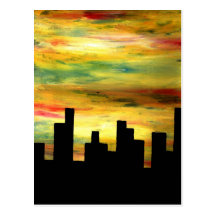 city silhouette postcard
