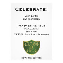 Class of 2013 Green Gold Shield Custom Invitation
