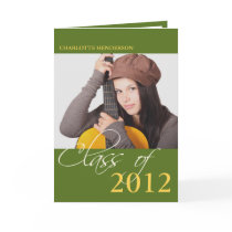 Class of green graduation photo announcement cards