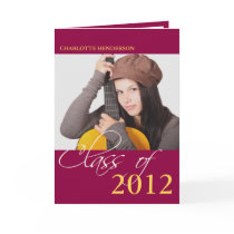 Class of maroon red graduation photo announcement cards