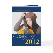 Class of navy blue graduation photo announcement cards