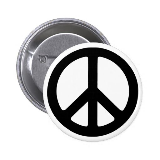 Classic Black Groovy Peace Symbol Button