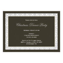 Classic black panel grey damask frame holiday invite