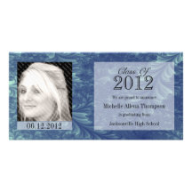 Classic Blue Swirls Graduation Photo Card