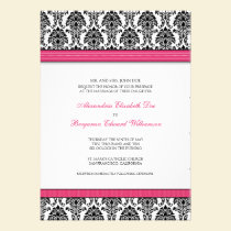 Classic Damask Wedding Invitation (fuchsia ribbon) invitations