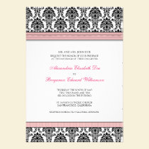 Classic Damask Wedding Invitation (pink ribbons) invitations