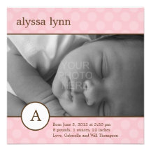 Classic Initial Baby Girl Birth Announcement
