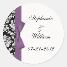 Classic Purple Damask Wedding Label Stickers