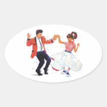 classic rock n roll jivers cartoon oval sticker