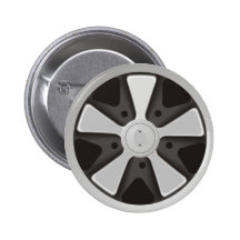 Classic sports car racing wheel used on 911 pinback button