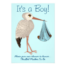 Classic Stork (Blue) 2 (Baby Shower) Custom Invitation