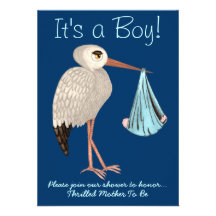 Classic Stork (Blue) (Baby Shower) Personalised Announcement