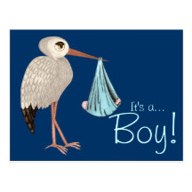 Classic Stork (Blue) (Baby Shower) Postcard