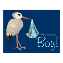 Classic Stork (Blue) (Baby Shower) Postcard