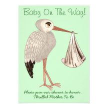 Classic Stork (Neutral) 1 (Baby Shower) Personalised Invite