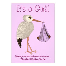 Classic Stork (Pink) 2 (Baby Shower) Custom Invites