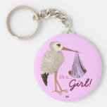 Classic Stork (Pink) 2 (Baby Shower) Key Chain