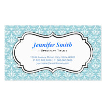 Classic Vintage Aqua Blue Damask - Simple Elegant Business Card Template