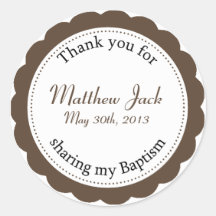 Classique Baptism Chocolate Brown Round Sticker