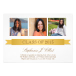 Classy gold ribbon 3 photo graduation invitation