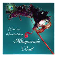 CLASSY MARDI GRAS MASQUERADE BALL MASK blue white Personalized Announcement