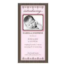 Classy Pink Customised Birth Announcement Photo Greeting Card