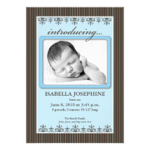 Classy Pinstripe Blue 5x7" Birth Announcement