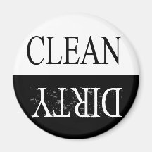 Clean dirty-Black round dishwasher magnet