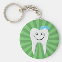 Clean green happy cartoon tooth with tooth paste key chain