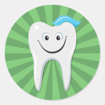 Clean green happy cartoon tooth with tooth paste stickers