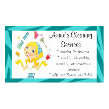 Cleaning services maid business card blue