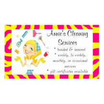 Cleaning services maid business card yellow