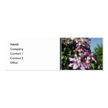 Clematis. Pink Flowers, and blue sky. Business Card Template