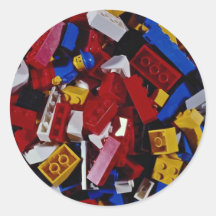 Close-up of children's building blocks round sticker