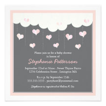 Clouds & Hearts Baby Shower for Girl Invitation