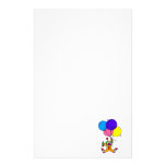 Clown floating under balloons personalized stationery