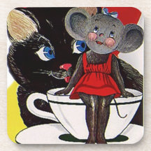 Coaster Fun Vintage Cute Cat & Mouse Tea Party