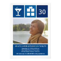 Cobalt Birthday Icon Grid Photo Personalized Invites