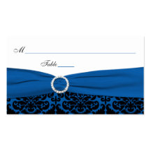 Cobalt Blue and Black Damask Place Cards Business Card