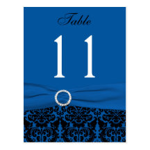 Cobalt Blue and Black Damask Table Number Postcards