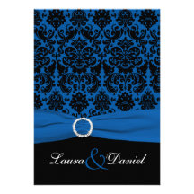 Cobalt Blue and Black Damask Wedding Invitation