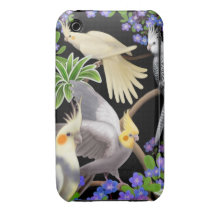 Cockatiel Parrots in Flowers iPhone 3 Case