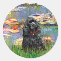 Cocker (black) - Lilies 2 Round Sticker