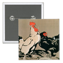 Cockerel and Hen (colour litho) Buttons