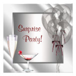 Cocktail Balloons Red Surprise Birthday Party Custom Announcements