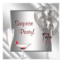 Cocktail Balloons Red Surprise Birthday Party Custom Announcements